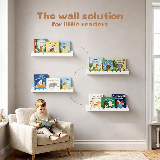 Nursery Floating Shelves for Kids Room, 2 Pack 23.6 Inch White Wall Shelves - Image 2