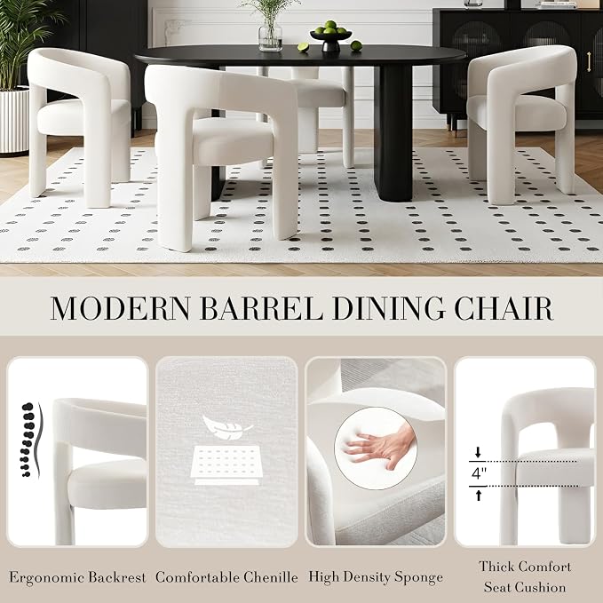 Modern Chenille Dining Chairs Set of 2, Upholstered Barrel Chairs - Image 4