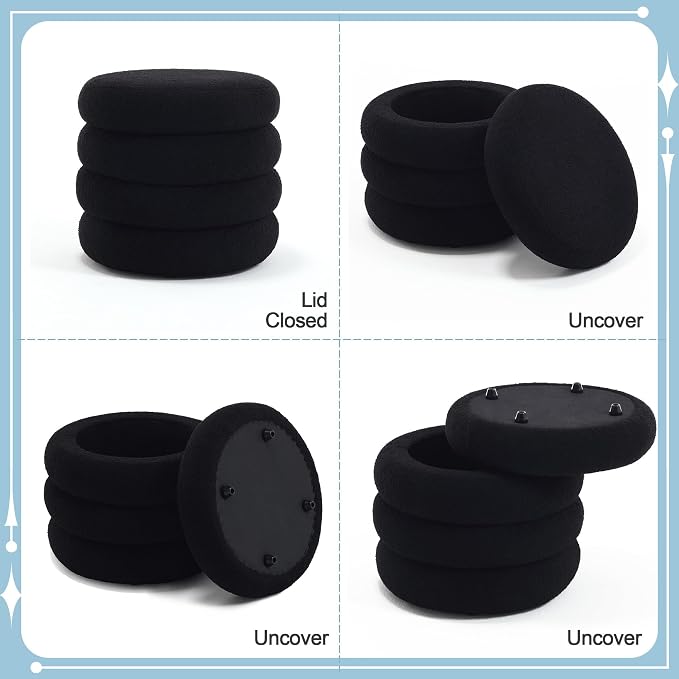 Flouki 19.5" Storage Ottoman Round, Vanity Stools - Image 9