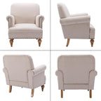 Beige Linen Fabric Accent Chairs Set of 2, Modern Farmhouse Upholstered - Image 9
