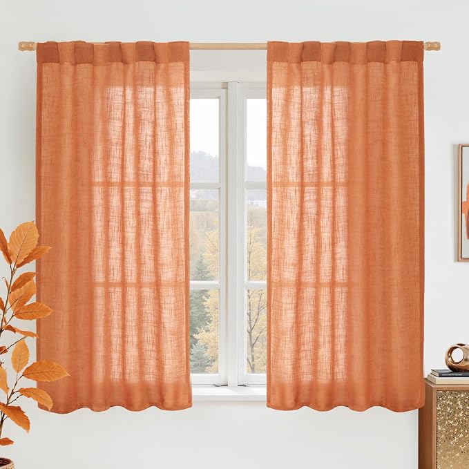 Burnt Orange Linen Curtains 45 Inch Length 2 Panels, 34 x 45 Inch | Light by LAMIT