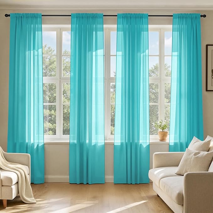MIULEE Turquoise Sheer Curtains 108 Inches Long 4 Panels 42 x 108 Inches | by MIULEE