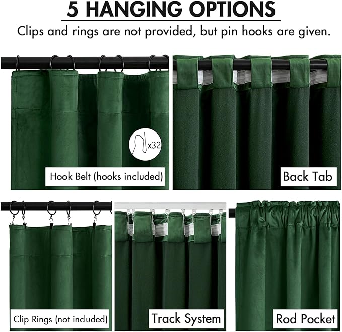 MIULEE Velvet Curtains 50W x 84L 2 Panels Hunter Green Blackout Curtains | - Image 2
