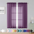 Simplebrand Plum Sheer Curtains 63 Inch Length 2 Panels, Rod Pocket Solid Color by Simplebrand