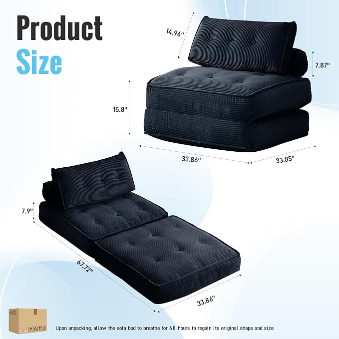 Folding Sofa Bed Convertible Sleeper Chair 33" - Image 2