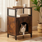 Cat Side Table with Charging Station & Storage Shelf, Small End Tables with Cat by Unknown