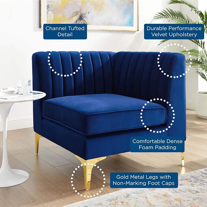 Modway Triumph Channel Tufted Performance Velvet Sectional Sofa Corner Chair - Image 7