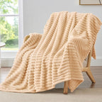BEDELITE Striped Fleece Throw Blanket, Blush Sand, Soft Cozy, Lightweight Warm by BEDELITE