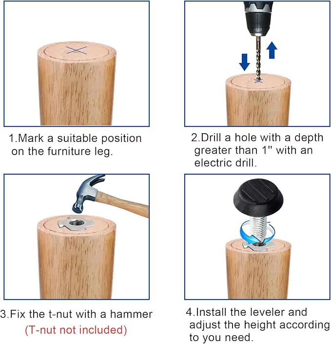 WAFJAMF Adjustable Furniture Levelers Screw in Threaded, Adjustable Levelers - Image 5