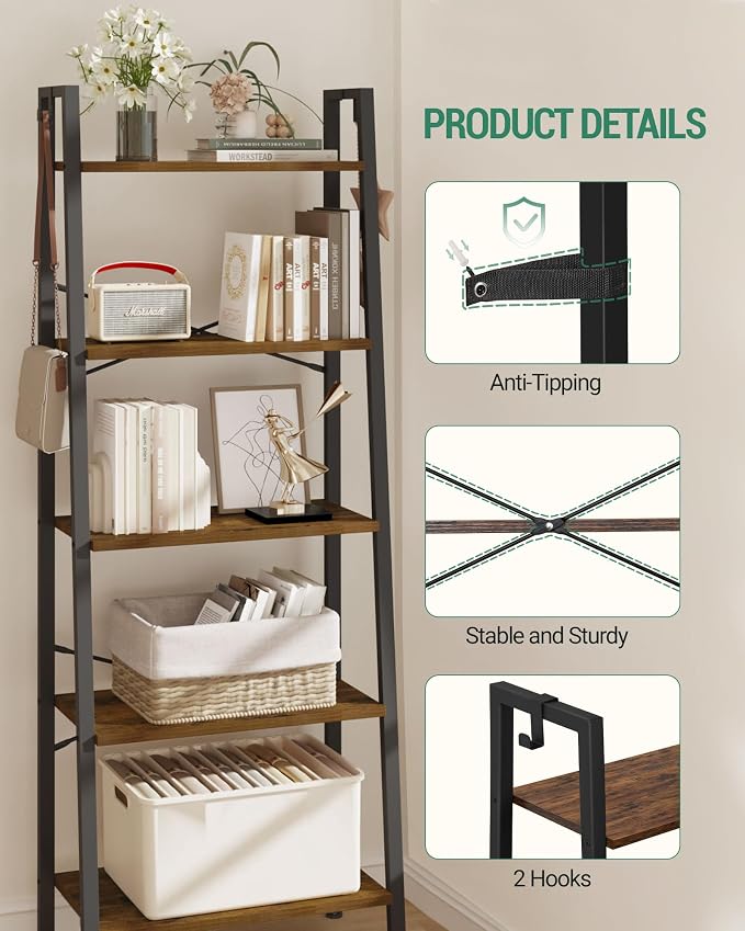 Hzuaneri Ladder Shelf, Bookshelf Bookcase, Freestanding Corner Storage Shelve - Image 3