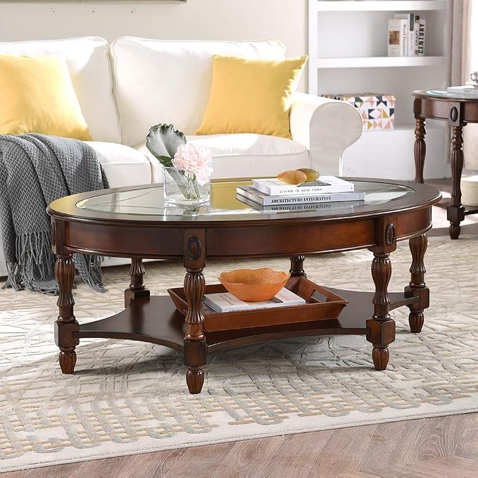 PADMA HOUSE Traditional Solid Wood Oval Coffee Table - Image 4