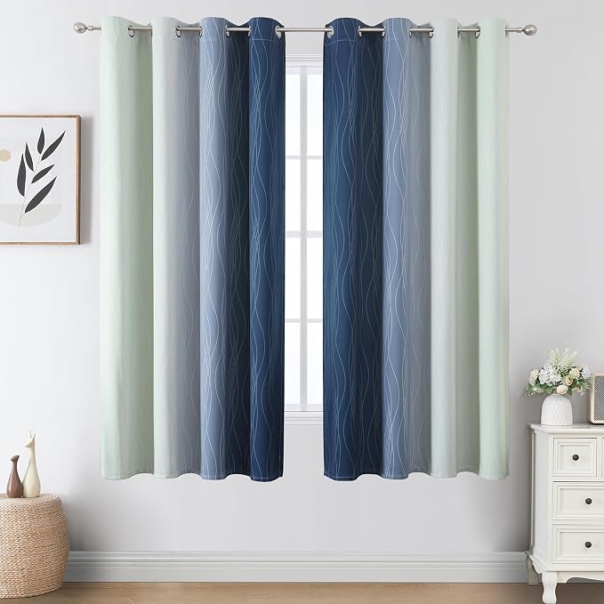 Sage Green and Navy Blue Ombre Blackout Curtains - Image 2