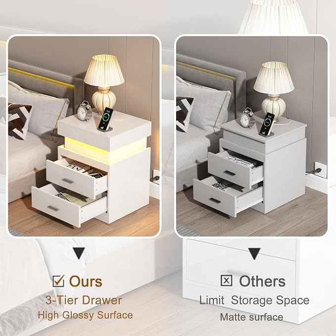 ChooChoo LED Nightstand with Charging Station, Smart Night Stand with Sliding - Image 5