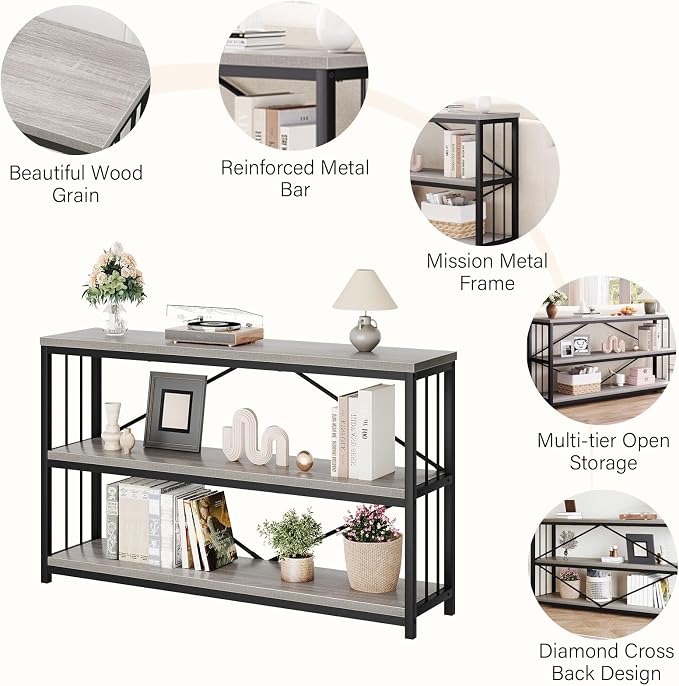 LVB Farmhouse Entryway Table, Metal Wood Console Table - Image 4