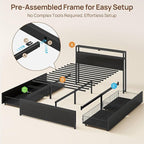 Rolanstar Queen Bed Frame with 4 Storage Drawers & 2-Tier Storage Headboard - Image 3