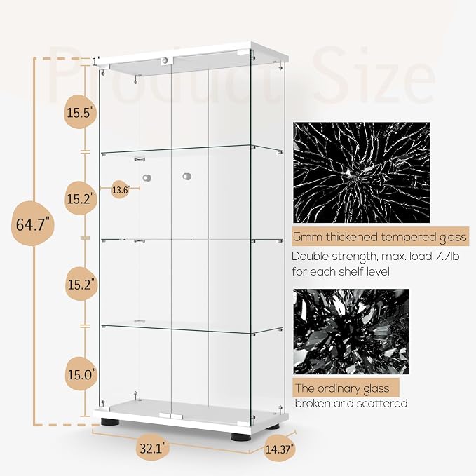 Display Cabinet with Glass Door and Lock, 4-Shelf Fast Installation in 30 Mins - Image 2