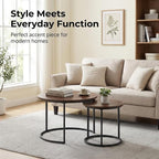 Round Nesting Coffee Table Set of 2, Modern Marble Pattern Wooden Nesting Tables - Image 6