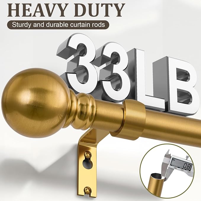 Modern Gold Curtain Rods for Windows 48 to 84 Inch 1" Diameter Adjustable Heavy - Image 6
