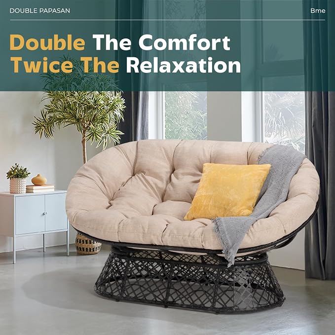 Bme Double Papasan Chair, 600lbs Capacity, Ergonomic Design, Soft Thick Cushion - Image 6