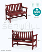 SERWALL Outdoor Bench, HDPE Outdoor Benches Weatherproof, 2-Person Garden Bench - Image 3