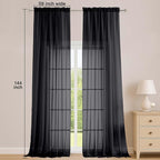 Extra Long Black Sheer Curtains 144 inch 2 Panels Set, Translucent Backdrop - Image 2