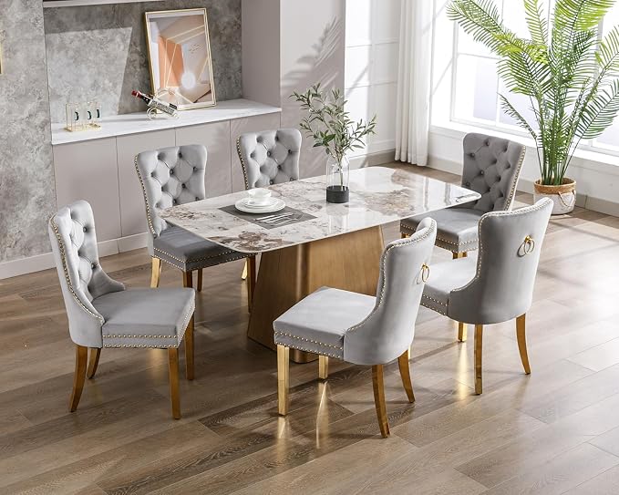 KCC Velvet Dining Chairs Set of 6, Upholstered High-end Tufted Dining Chair - Image 2