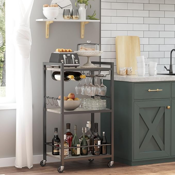 TUTOTAK Bar Cart, Home Bar Serving Cart, Microwave Cart, Drink Cart, Mobile - Image 2