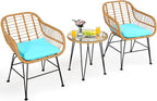 Tangkula 3 Pieces Patio Bistro Set, Rattan Conversation Set by TANGKULA