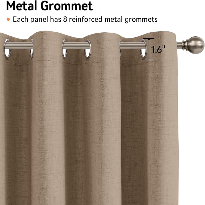 100% Blackout Linen Textured Curtains 84 Inch Long, Copper Brown | 100% - Image 6