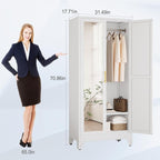 71" Metal Armoire Wardrobe Closet, Steel Clothing Storage Cabinet - Image 2