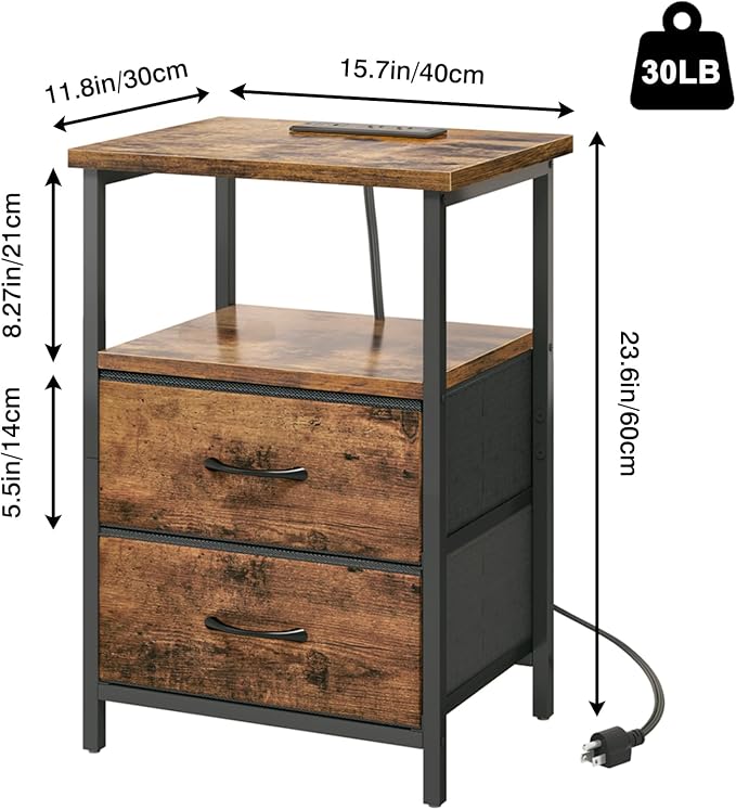 Fixwal Night Stand with Charger Station, Nightstand with Charging Station & - Image 3