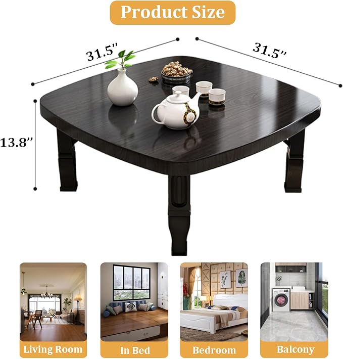 Japanese Floor Table, Square Coffee Table Foldable Tea Table, Low Table Small - Image 3
