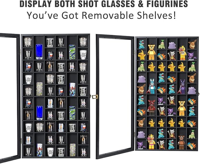 Shot Glass Display Case Large Wooden Cabinet Rack Holder Wall Mounted Black - Image 4