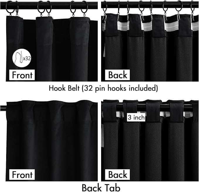 MIULEE Velvet Curtains 50W x 90L 2 Panels Black Blackout Curtains | Luxury - Image 3