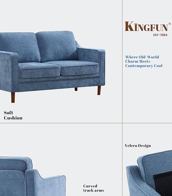 Kingfun Living Room Furniture Sets, 2 Armchair and Loveseat, Mid Century Modern - Image 7