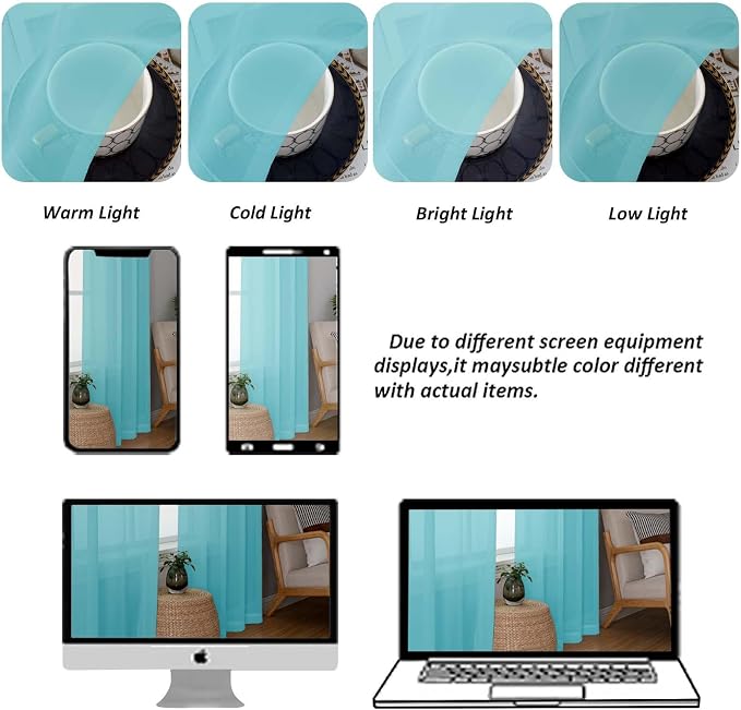 Chyhomenyc Aqua Sheer Curtains 96 inches Long 2 Panels, Light Filtering Soft - Image 8