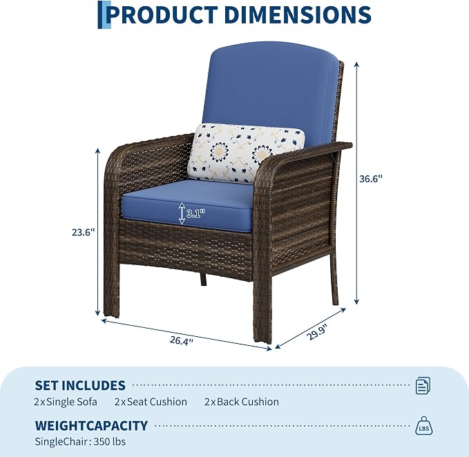 GarveeHome Outdoor Wicker Chairs Set of 2, All-Weather High Back Rattan Patio - Image 2