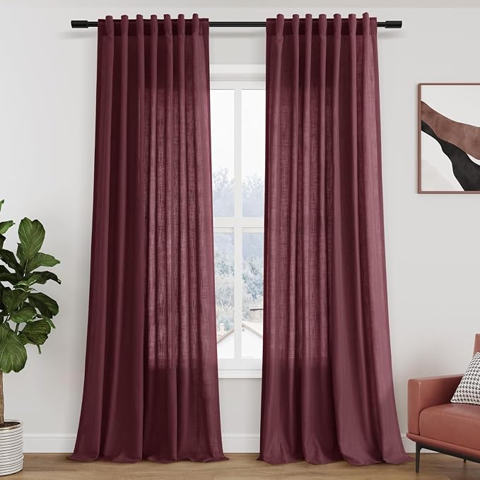 Burgundy Linen Curtains for Living Room 126 Inches Long Light Filtering Semi by Nanspring