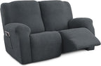 Recliner Loveseat Covers, 4-Piece Stretch Geometric Strokes Jacquard Reclining by Unknown