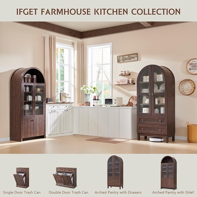 IFGET 71" Tall Arched Kitchen Pantry Cabinet, Wood Kitchens Storage Cabinets - Image 6