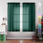 Hunter Green Sheer Curtains 63 Inches Long 2 Panels - Image 2