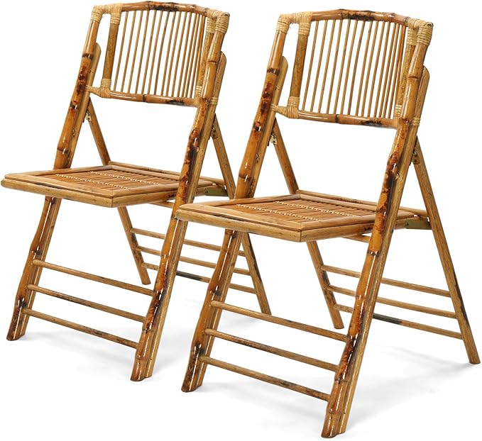VINGLI Bamboo Folding Chair, Foldable Dining Wood Chairs Comfortable Seat by VINGLI