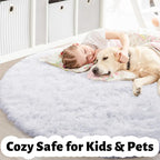 Amdrebio White Fluffy Round Rug 4Ft - Image 4