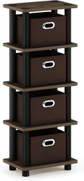 FURINNO Turn-N-Tube 4-Bins System Rack, Columbia Walnut/Black/Dark Brown by Furinno-FitsYourSpaceFitsYourBudget