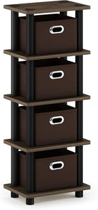 FURINNO Turn-N-Tube 4-Bins System Rack, Columbia Walnut/Black/Dark Brown by Furinno-FitsYourSpaceFitsYourBudget
