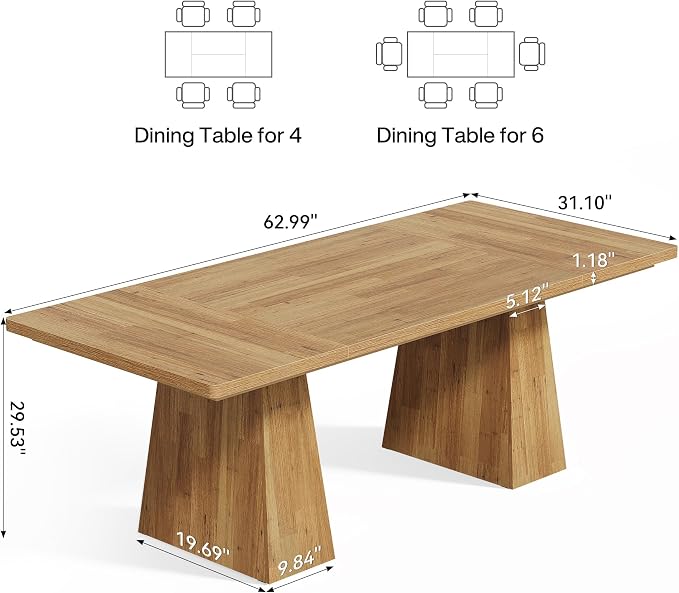LITTLE TREE Dining Table for 6 People, Wooden Dining Table, Rectangle Table - Image 2