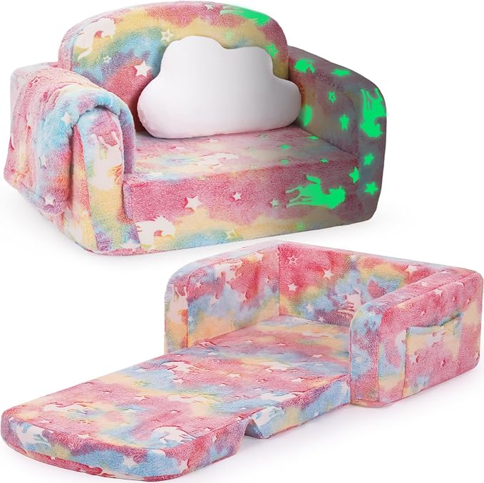 Kids Couch, 2-in-1 Soft Toddler Couch Fold Out by Unknown