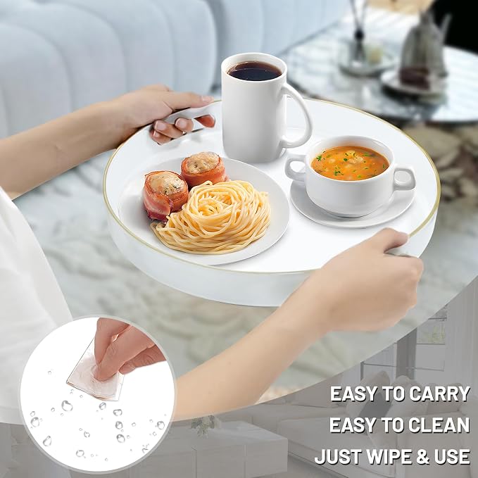 MAONAME White Decorative Tray for Coffee Table, Modern Round Serving Tray - Image 4