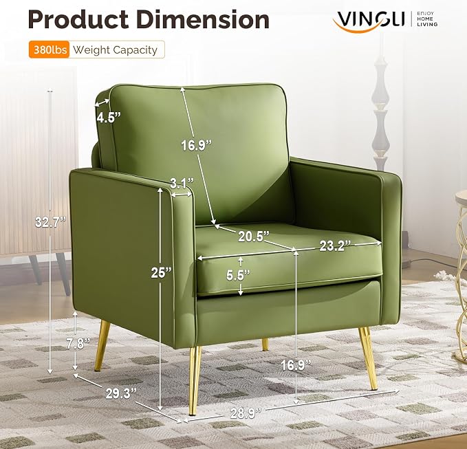 VINGLI Modern PU Leather Accent Chairs Set of 2, Single Sofa Chair - Image 2