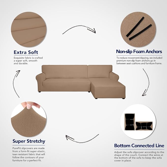 PureFit Stretch Sectional Couch Covers 2 pcs Non Slip L Shape Sofa Cover | - Image 3